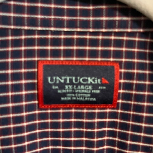UnTuckit Shirt Men 2XL Red Plaid Preppy Festive Office Neutral Slim Graach 80s - Picture 4 of 12